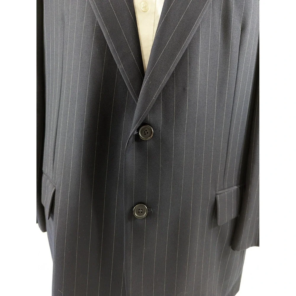 Mens Hickey Freeman Bespoke‎ Blazer Sport Jacket Wool 44R Blue Pin Stripe Flaw
